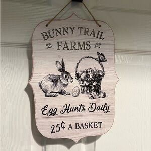Rustic Easter Bunny Trail Farms Sign - Black and White